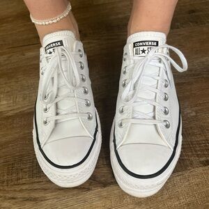 White Leather Low Top Platform Converse